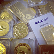 Gold bars and coins